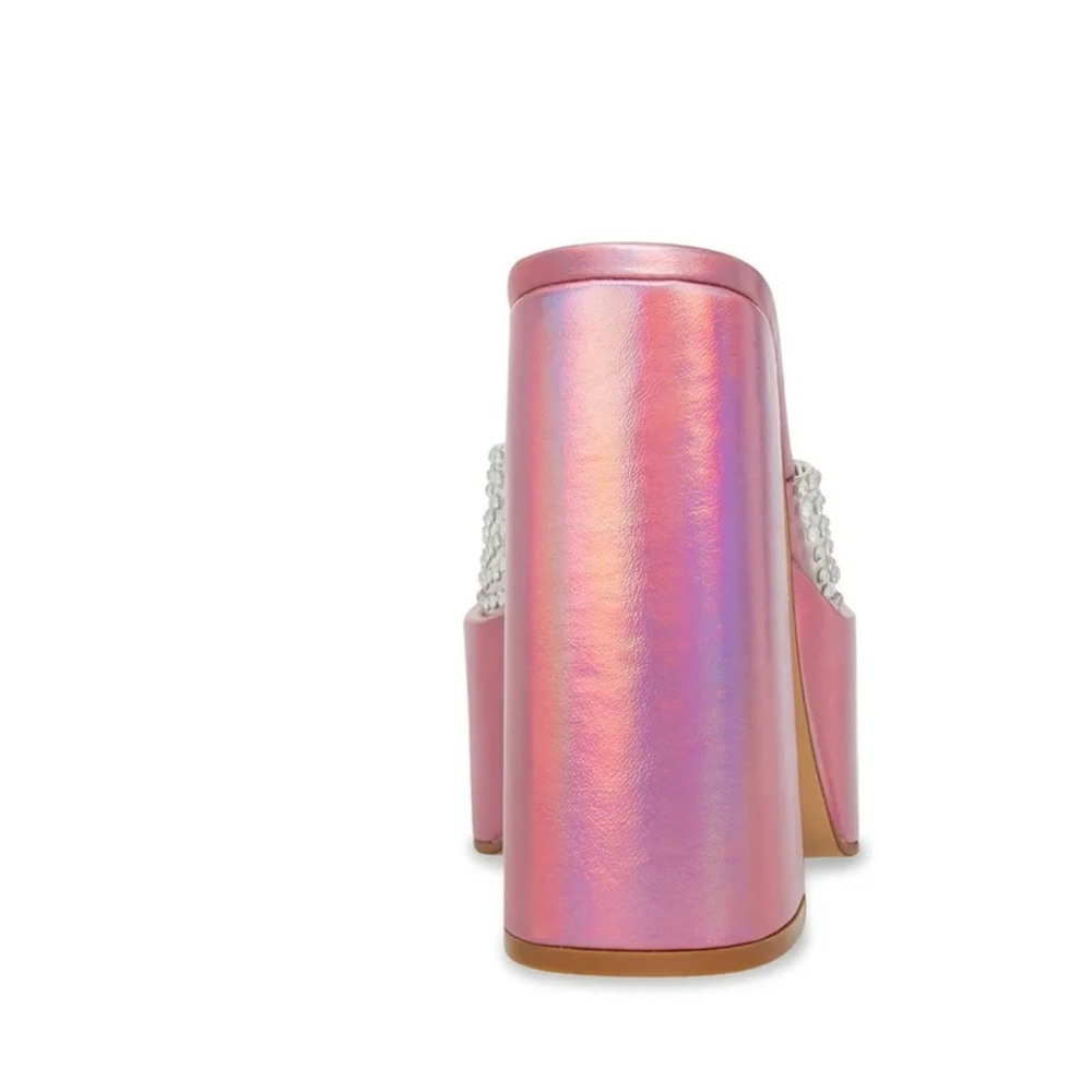 Steve Madden Ruby Iridescent Slip On Block Heel Squared Open Toe Heeled Sandals - Picture 9 of 16
